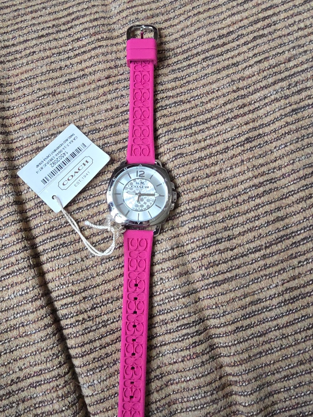 Coach Pink Silicone Strap Women's Watch with Silver Dial